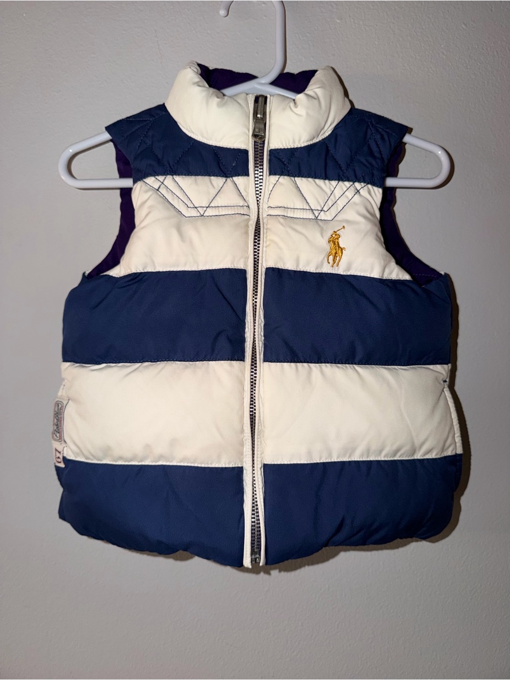 Ralph Lauren Polo Puffer Vest Reversible Rugby Stripe 2/2T Toddler Boys Winter